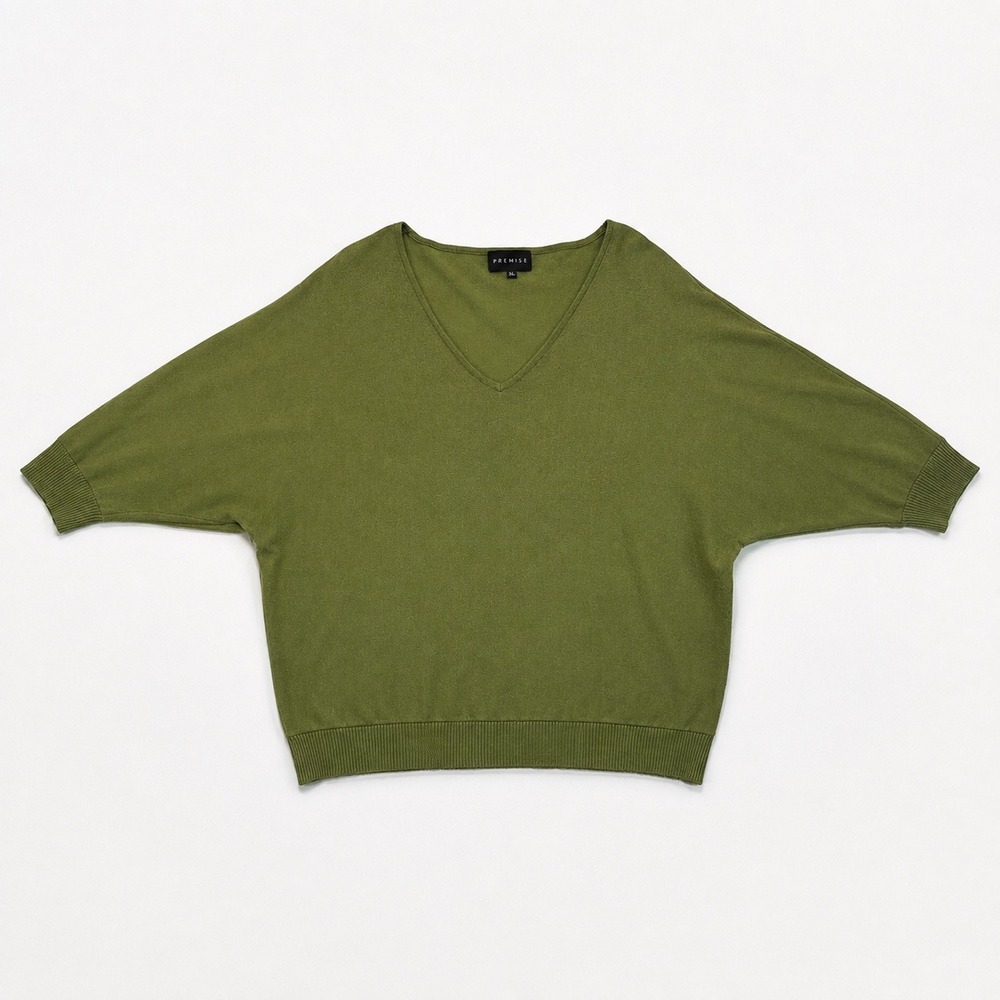 Premise Olive Green V-Neck Dolman Sleeve Knit Sweater XL